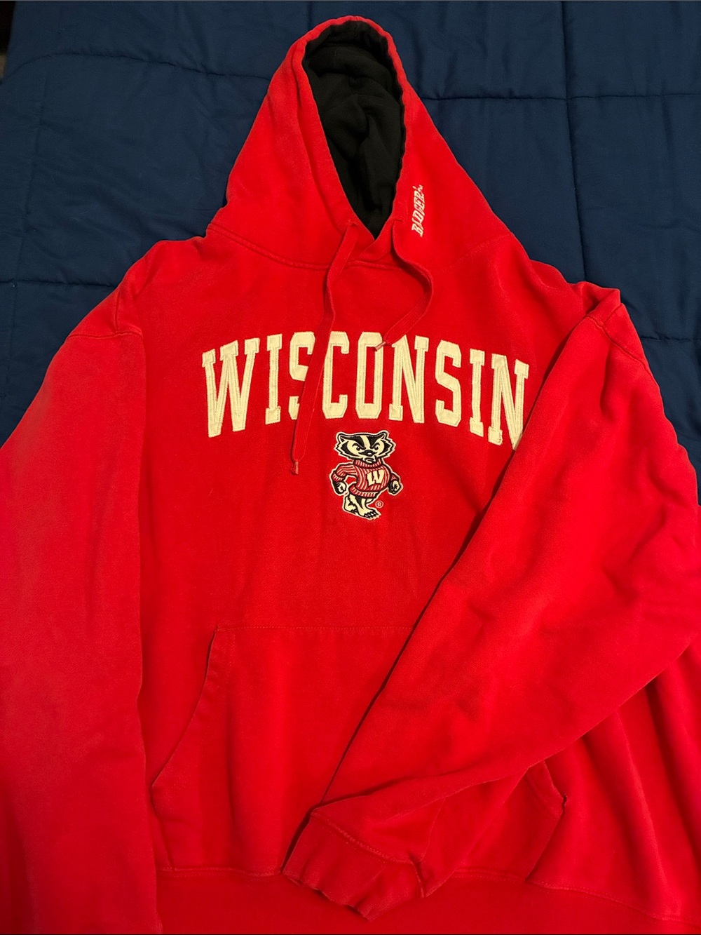 Wisconsin Red Hooded Sweatshirt with Bucky Badger Logo